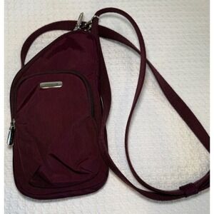 Travelon Anti Theft Crossbody Bag Burgundy RFID Locking Zippers LED Light Purse